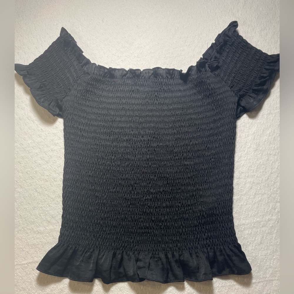 VINTAGE GUESS M Black Smocked OS halter crop babydoll tube top 90s capsule silky